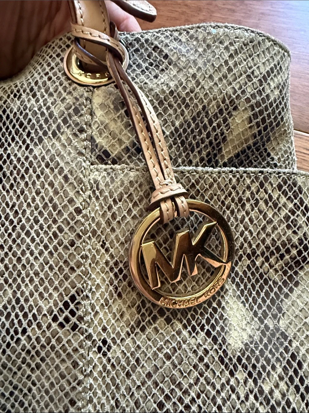 Michael Kors Snake-Print Tote in Beige and Taupe